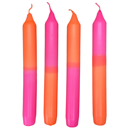 Dip Dye Stabkerzen 4er-Set neonorange und neonpink | DipDip Candles