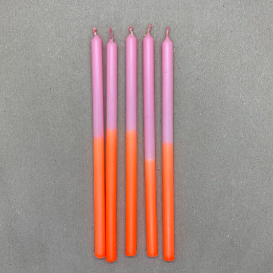 Dip Dye 5er-Set schmale Geburtstagskerzen pink & orange | DipDip Candles