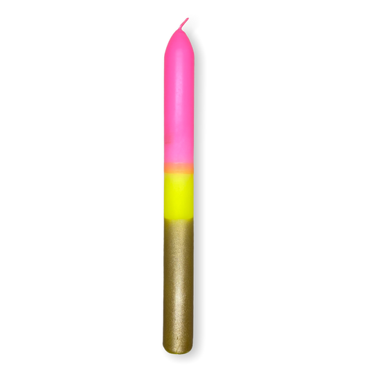 Stabkerze 24cm gold & gelb & neonpink