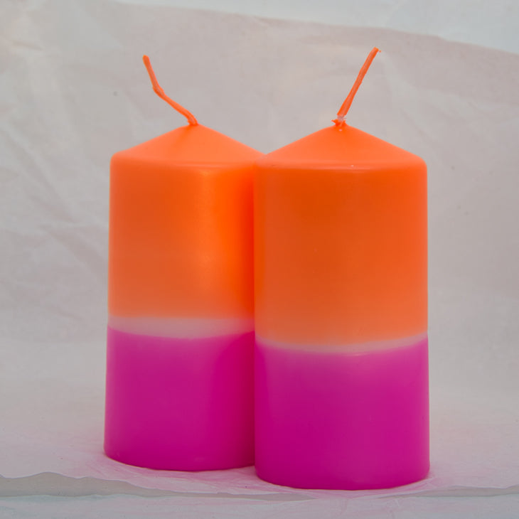 Dip Dye Stumpenkerze in neonpink & neonorange | DipDip Candles