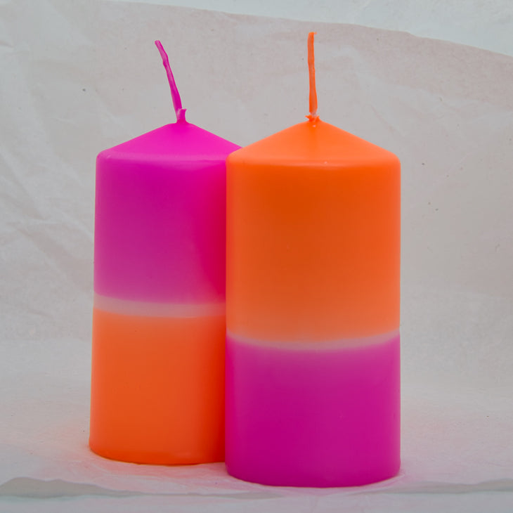 Dip Dye Stumpenkerze in neonpink & neonorange | DipDip Candles