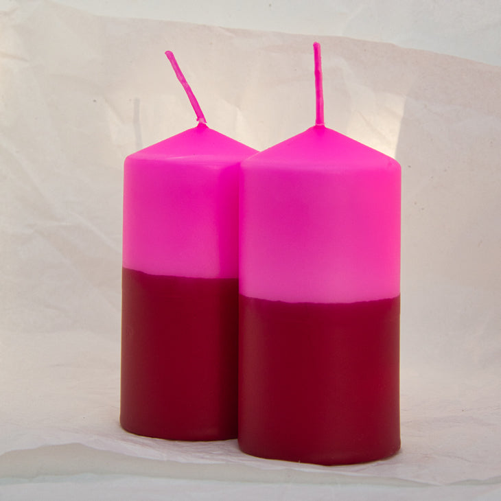 Dip Dye Stumpenkerze in bordeaux & neonpink | DipDip Candles